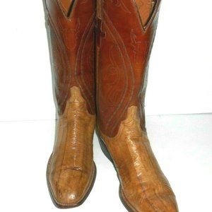 9 B Lucchese Carmel Eel Skin Leather Sole Woman's Cowboy Boots. RARE.